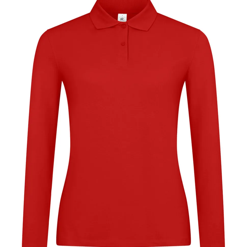 Frauen Langarm Fein-Piqué Poloshirt 180
