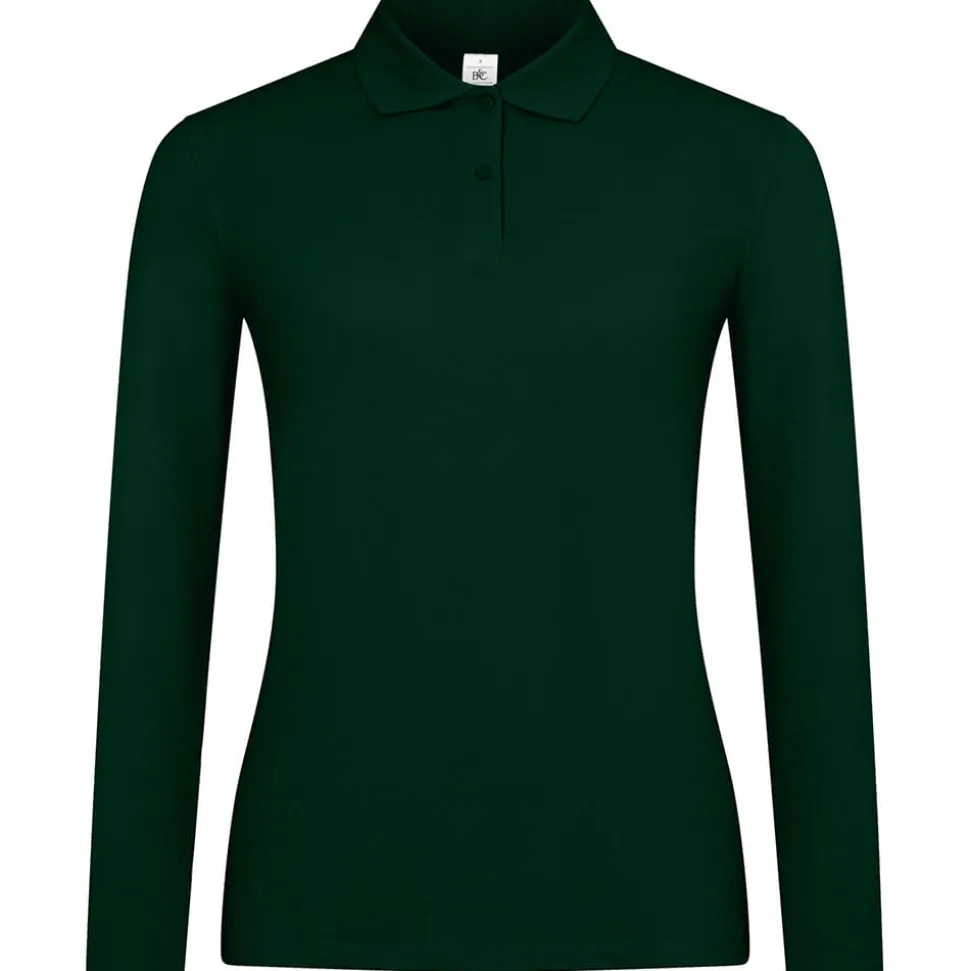 Frauen Langarm Fein-Piqué Poloshirt 180