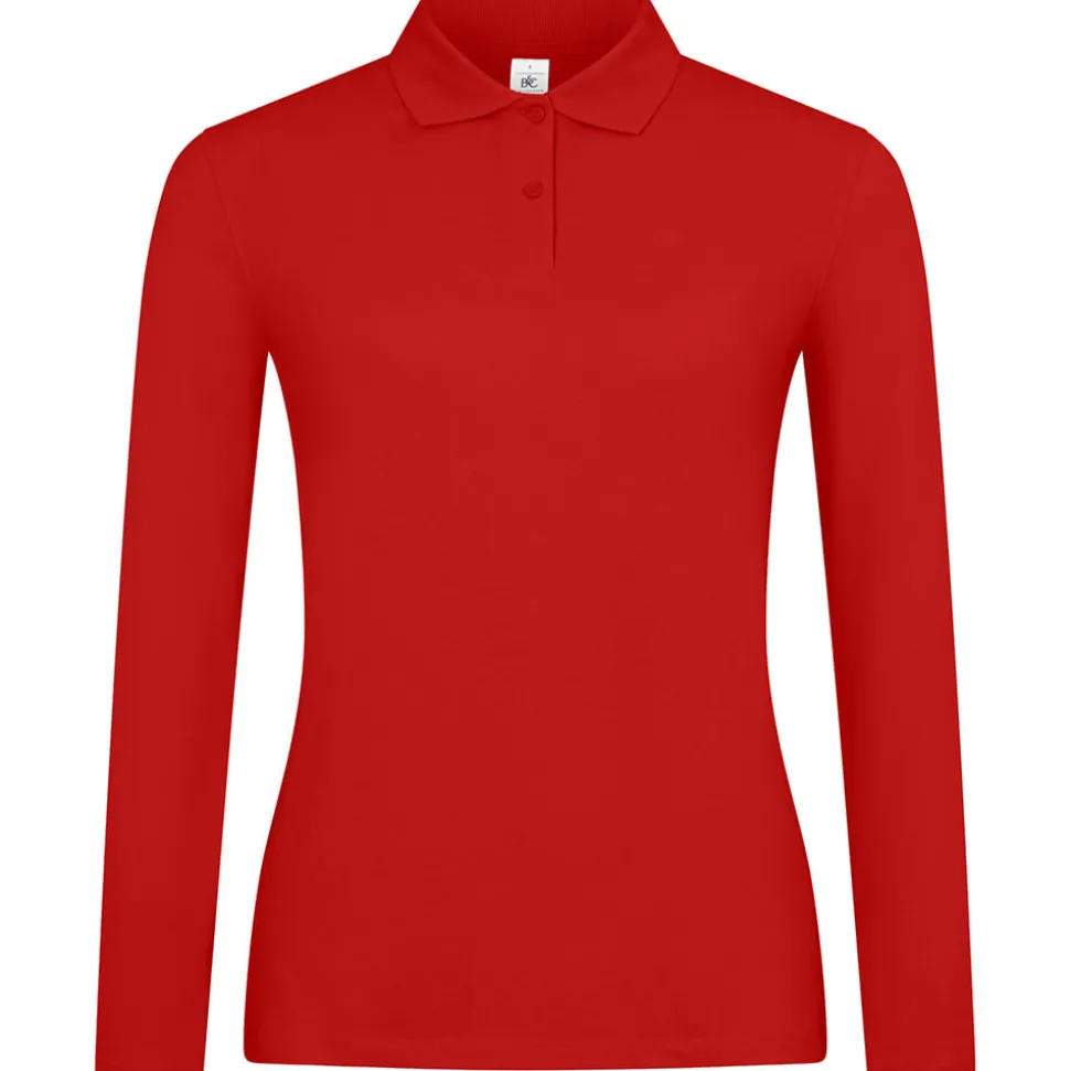 Frauen Langarm Fein-Piqué Poloshirt 210