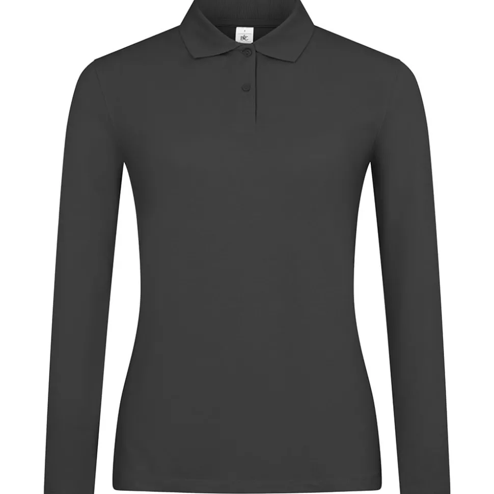 Frauen Langarm Fein-Piqué Poloshirt 210