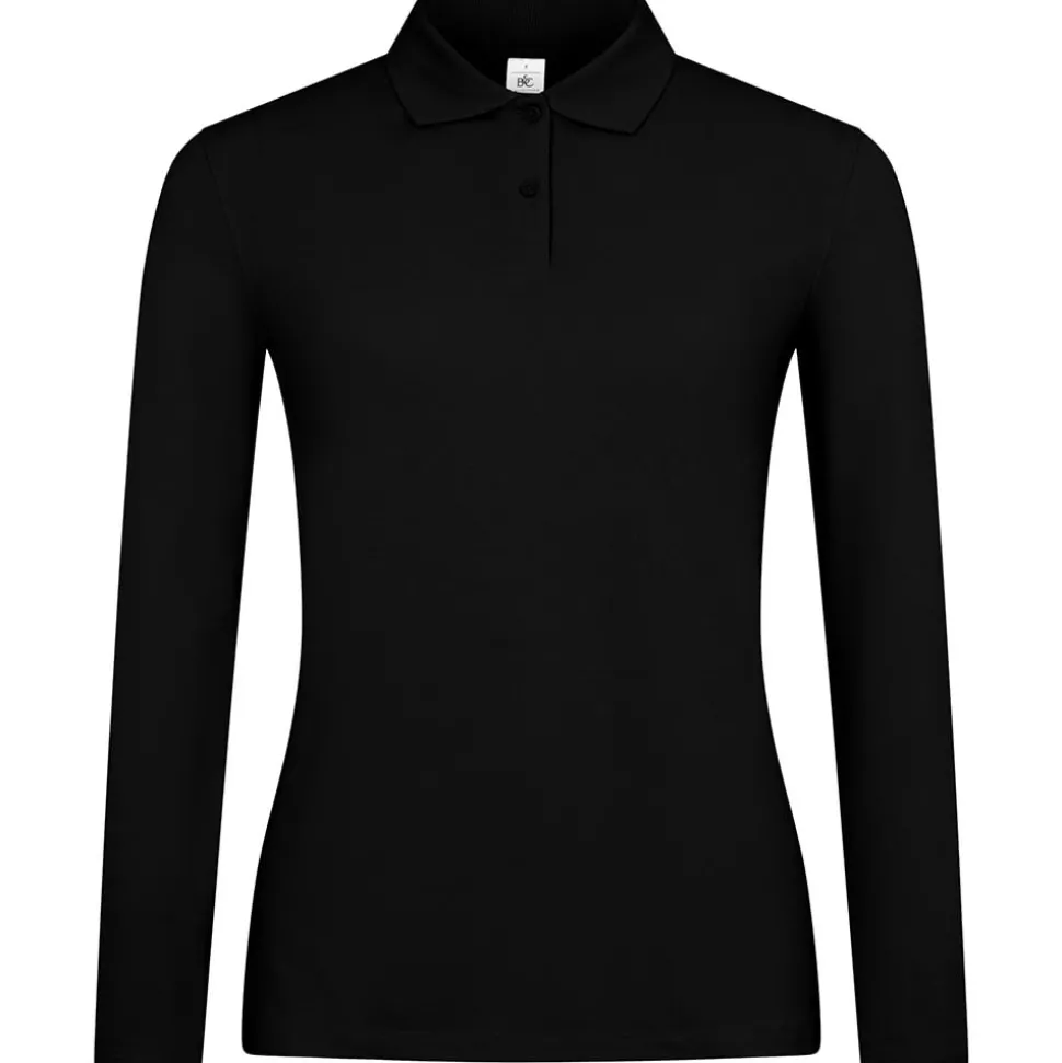 Frauen Langarm Fein-Piqué Poloshirt 210