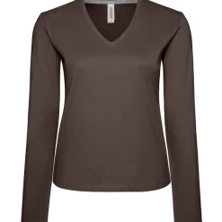Frauen V-Ausschnitt Langarmshirt